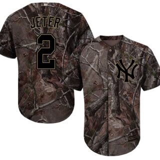 Yankees #2 Derek Jeter Camo Realtree Collection Cool Base Stitched Youth Baseball Jersey