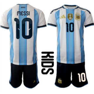Youth Argentina #10 Lionel Messi White Blue 2025-26 Home Soccer Jersey Suit