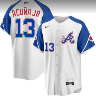 Youth Atlanta Braves #13 Ronald Acu?a Jr. White 2023 City Connect With Patch Stitched Baseball Jersey