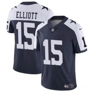 Youth Dallas Cowboys #15 Ezekiel Elliott Navy White Vapor Untouchable Thanksgiving Limited Stitched Football Jersey