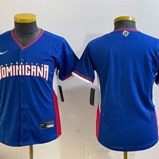 Youth Dominican Republic Baseball Blank Royal 2026 World Baseball Classic Road Stadium Stitched Baseball Jersey
