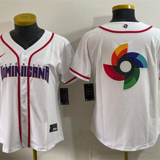 Youth Dominican Republic Baseball White 2026 World Baseball Classic Big Logo Home Stadium Stitched Baseball Jersey