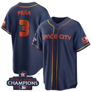 Youth Houston Astros #3 Jeremy Pe?a Navy 2022 World Series Champions City Connect Stitched BaseballJersey