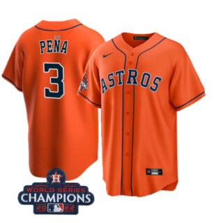 Youth Houston Astros #3 Jeremy Pe?a Orange 2022 World Series Champions Stitched BaseballJersey