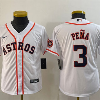 Youth Houston Astros #3 Jeremy Pe?a White With Patch Cool Base Stitched Jersey