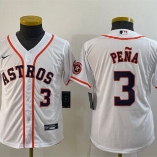 Youth Houston Astros #3 Jeremy Pe?a White With Patch Cool Base Stitched JerseyS