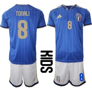 Youth Italy #8 TONALI National Team FIFA x World Cup 2026 Home Blue On Field Kids Jerseys