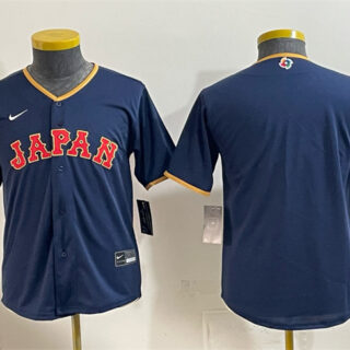 Youth Japan Baseball Blank Navy 2026 World Baseball Classic Road Stadium Stitched Baseball Jersey