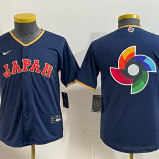 Youth Japan Baseball Navy 2026 World Baseball Classic Big Logo Road Stadium Stitched Baseball Jersey