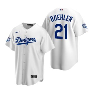 Youth Los Angeles Dodgers 21 Walker Buehler White 2020 World Series Champions Replica Jersey