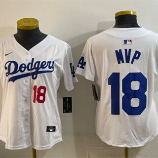 Youth Los Angeles Dodgers #18 MVP White 2025 World Series Champions Patch Limited Stitched Baseball Jersey