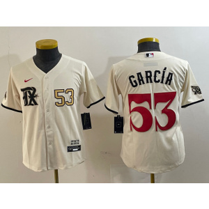 Youth MLB Rangers 53 Adolis Garc??a Cream Nike Cool Base Youth Jersey