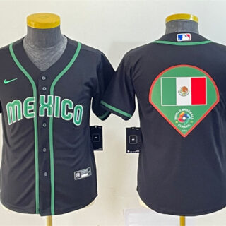 Youth Mexico Baseball 2023 Black Big Logo World Baseball Classic Stitched Jerseys 2