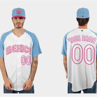 Youth Mexico Baseball ACTIVE PLAYER Custom White Blue 2023 World Baseball Classic Stitched Jersey