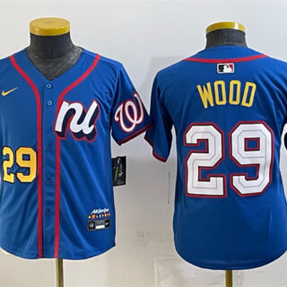 Youth National League #29 James Wood Blue 2025 All-Star Edition Limited Stitched Baseball Jersey