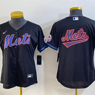 Youth New York Mets Team Big Logo Black Cool Base Stitched Baseball Jerseys