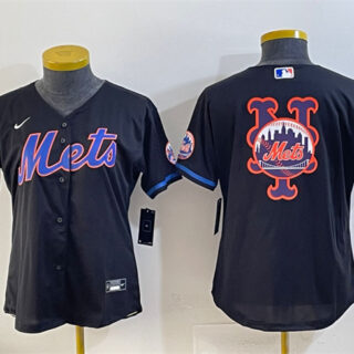 Youth New York Mets Team Big Logo Black Cool Base Stitched Baseball Jersey