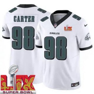 Youth Philadelphia Eagles Jalen Carter #98 White 2024 2025 Super Bowl LIX F U S E Stitched NFL Jersey