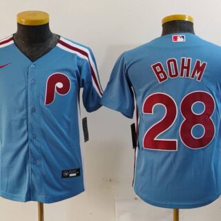 Youth Philadelphia Phillies #28 Alec Bohm Blue Cool Base Stitched Baseball Jerseys