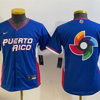 Youth Puerto Rico Baseball Royal 2026 World Baseball Classic Big Logo Road Stadium Stitched Baseball Jersey