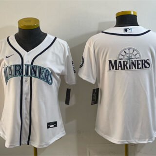 Youth Seattle Mariners Team Big Logo White Cool Base Stitched Baseball Jersey