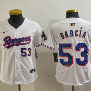 Youth Texas Rangers #53 Adolis Garc??a White Gold Cool Base Stitched Baseball Jersey