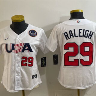 Youth USA Baseball #29 Cal Raleigh White 2026 World Baseball Classic United States 250th Anniversary Patch Stadium Stitched Baseball Jersey