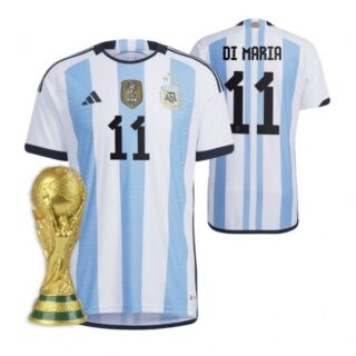 Youth Angel Di Maria Argentina National Team White Home 3 Stars 2022 World Cup Champions Jersey