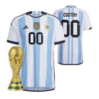 Youth Custom Argentina National Team White Home 3 Stars 2022 World Cup Champions Jersey