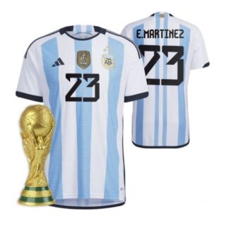 Youth Emiliano Martinez Argentina National Team White Home 3 Stars 2022 World Cup Champions Jersey