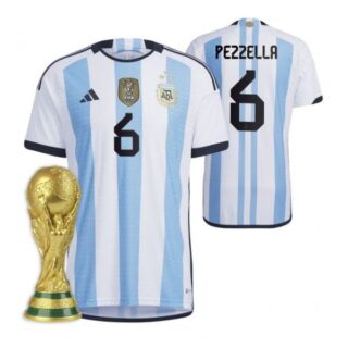 Youth German Pezzella Argentina National Team White Home 3 Stars 2022 World Cup Champions Jersey