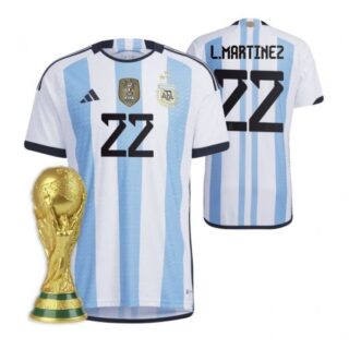 Youth Lautaro Martinez Argentina National Team White Home 3 Stars 2022 World Cup Champions Jersey
