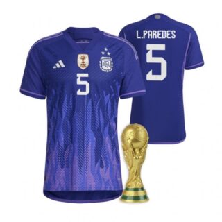 Youth Leandro Paredes Argentina National Team Purple Away 3 Stars 2022 World Cup Champions Jersey