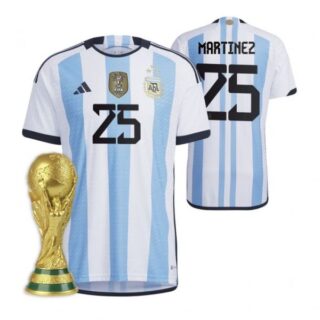 Youth Lisandro Martinez Argentina National Team White Home 3 Stars 2022 World Cup Champions Jersey