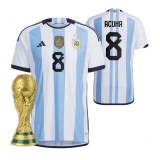 Youth Marcos Acuna Argentina National Team White Home 3 Stars 2022 World Cup Champions Jersey