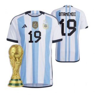 Youth Nicolas Otamendi Argentina National Team White Home 3 Stars 2022 World Cup Champions Jersey