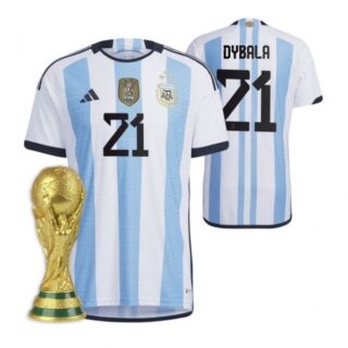 Youth Paulo Dybala Argentina National Team White Home 3 Stars 2022 World Cup Champions Jersey