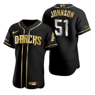 Men's Randy Johnson Arizona Diamondbacks Flex Base Jersey Black Golden