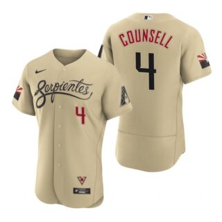 Men's Arizona Diamondbacks #4 Craig Counsell Serpientes City Connect Jersey Gold - Stitched