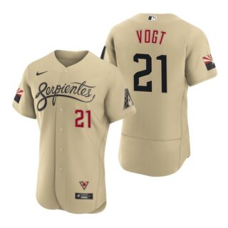 Men's Arizona Diamondbacks #21 Stephen Vogt Serpientes City Connect Jersey Gold - Stitched