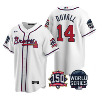 Men's Atlanta Braves Adam Duvall 2021 World Series Stitched Jersey Cool Base White Home