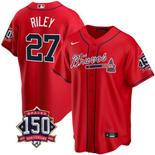 Youth #27 Austin Riley Atlanta Braves Los Bravos Red Stitched Jersey