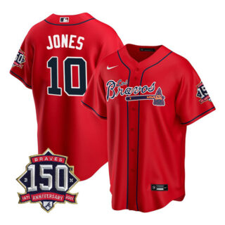 Youth #10 Chipper Jones Atlanta Braves Los Bravos Red Stitched Jersey