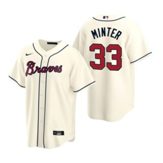 Men's #33 A.J. Minter Atlanta Braves Cool Base Jersey Cream