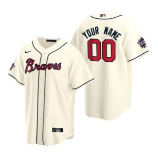 Men's Custom Atlanta Braves Cool Base All Star Jersey Cream