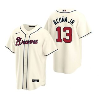 Men's #13 Ronald Acuna Jr. Atlanta Braves Cool Base Jersey Cream
