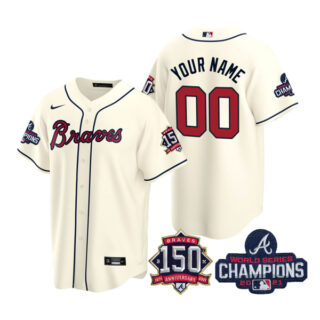 Men's Atlanta Braves Custom 2021 World Series Champions Stitched Jersey Cool Base Cream