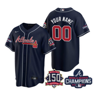 Men's Atlanta Braves Custom 2021 World Series Champions Stitched Jersey Cool Base Navy