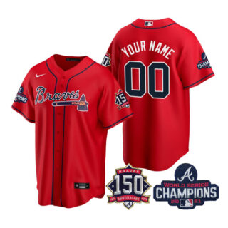 Men's Atlanta Braves Custom 2021 World Series Champions Stitched Jersey Cool Base Red