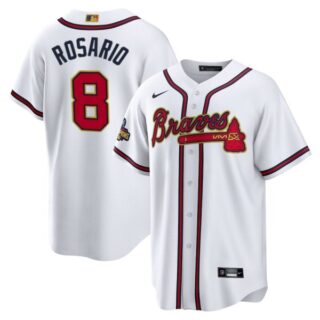 Men's Cool Base Atlanta Braves Eddie Rosario 2022 Gold Program White Stitched Jersey